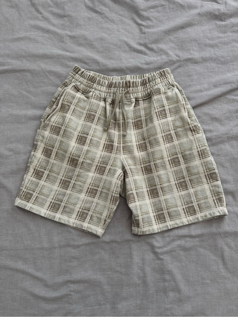 Allsaints Benji Checkered Sweat Shorts in Dusty Light Brown NWOT | 100% Cotton